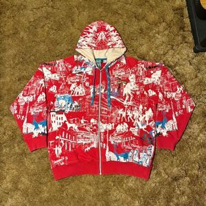 Vintage Artful Dodger Graphic Print Hoodie Red XXLarge